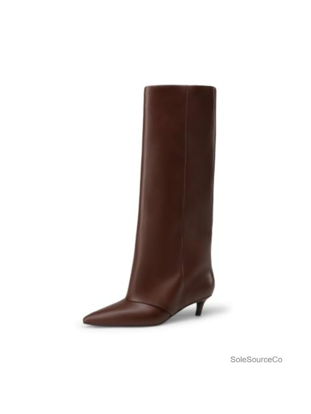 Faux Leather Fold-Over Knee High Boots Pointed Toe Kitten Heel
